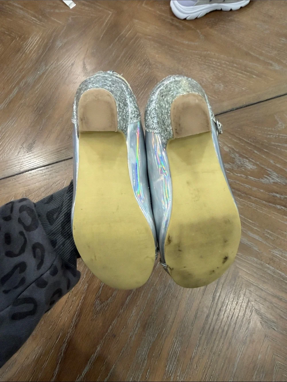 Disney Silver Holographic Glitter Mary Jane Dress Shoes